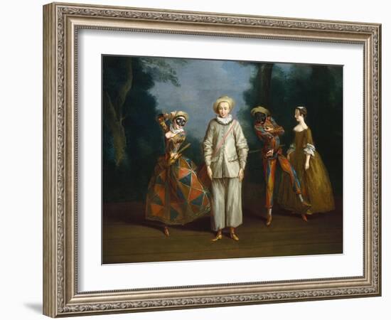 Pierrot and Harlequin-Philippe Mercier-Framed Art Print