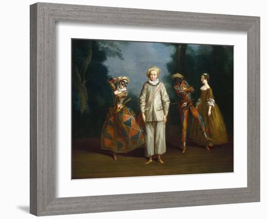 Pierrot and Harlequin-Philippe Mercier-Framed Art Print