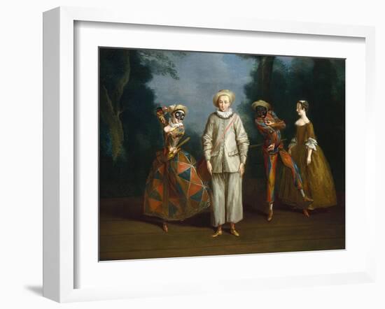 Pierrot and Harlequin-Philippe Mercier-Framed Art Print