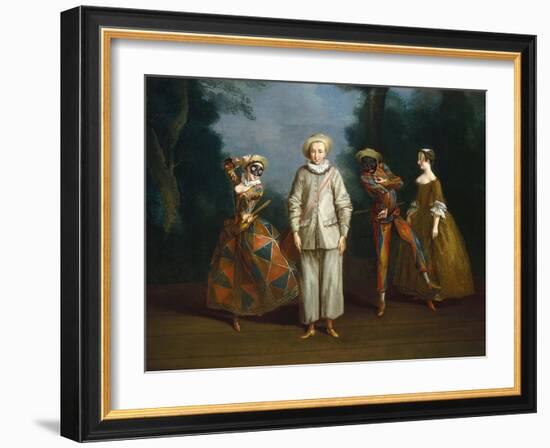 Pierrot and Harlequin-Philippe Mercier-Framed Art Print