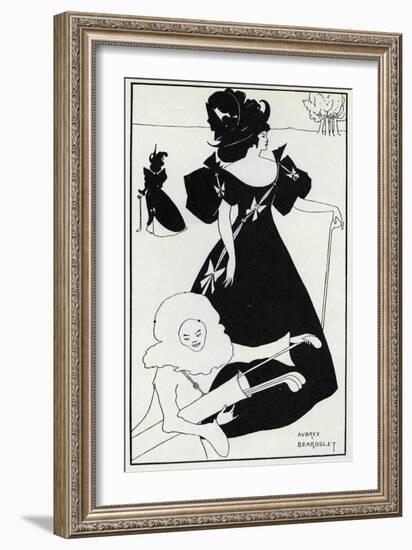 Pierrot as Caddie' Design for a Golf Club Card, 1894-Aubrey Beardsley-Framed Giclee Print