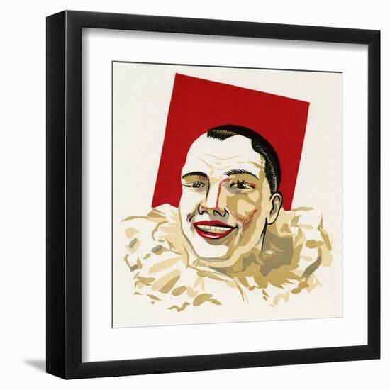 Pierrot in White Ruffle Collar and Red Face Paint-null-Framed Art Print