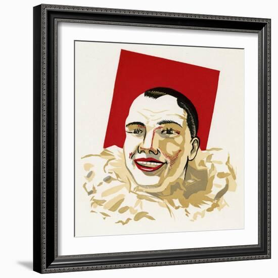 Pierrot in White Ruffle Collar and Red Face Paint-null-Framed Art Print