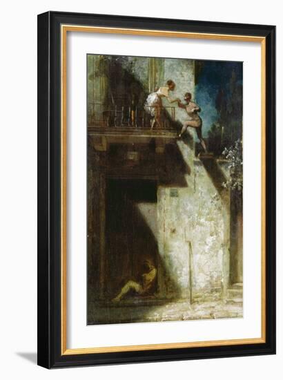 Pierrot und Columbine (Stelldichein). Um 1875-Carl Spitzweg-Framed Giclee Print