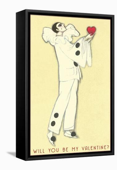 Pierrot with Heart-null-Framed Stretched Canvas