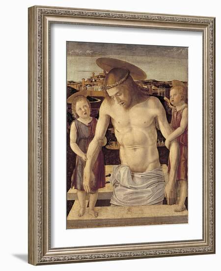 Pieta, Dead Christ Supported by Two Angels-Giovanni Bellini-Framed Art Print