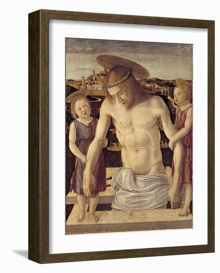 Pieta, Dead Christ Supported by Two Angels-Giovanni Bellini-Framed Art Print