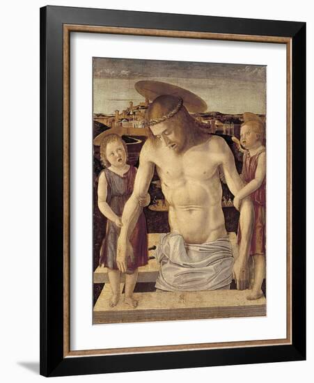 Pieta, Dead Christ Supported by Two Angels-Giovanni Bellini-Framed Art Print