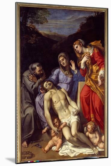 Pieta with Saint Francois of Assisi and Saint Mary Magdalene, 1602 (Oil on Canvas)-Annibale Carracci-Mounted Giclee Print