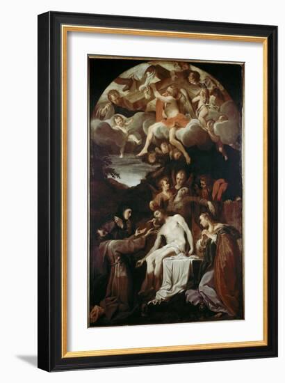 Pieta with St Claire, St Francis, St Mary Magdalene and St John (Oil on Canvas, 1585)-Annibale Carracci-Framed Giclee Print