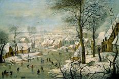Winter Scene with Ice Skaters and Birds-Pieter Brueghel the Younger-Art Print