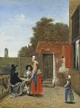 Three Women and a Man in a Courtyard Behind a House, C1657-1659-Pieter de Hooch-Giclee Print