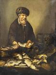 A Fishmonger Holding a Pike, with Bream, Perch and Other Fish on a Ledge-Pieter de Putter-Giclee Print