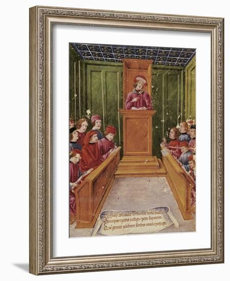 Pietro Da Unzola Lecturing from Legal Text to Pupils During Law Lecture at the University of Bologn-null-Framed Giclee Print