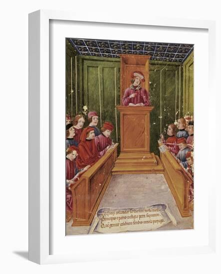 Pietro Da Unzola Lecturing from Legal Text to Pupils During Law Lecture at the University of Bologn-null-Framed Giclee Print