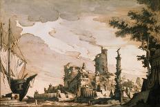 Sea Harbor, Stage Design for a Theatre Play, 1818-Pietro Gonzaga-Framed Giclee Print