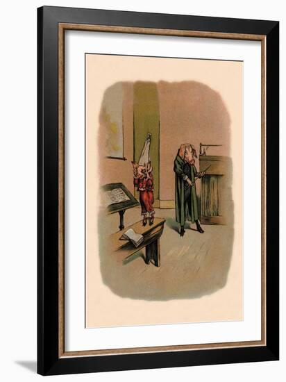 Pig in Dunce Cap and School Master-A. Gual-Framed Art Print