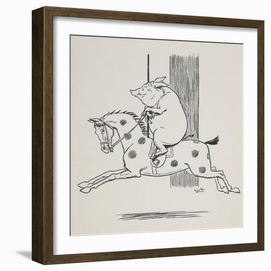 Pig Riding a Merry-go-round Horse-L. Leslie Brooke-Framed Giclee Print