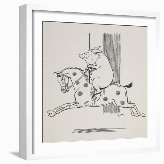 Pig Riding a Merry-go-round Horse-L. Leslie Brooke-Framed Giclee Print