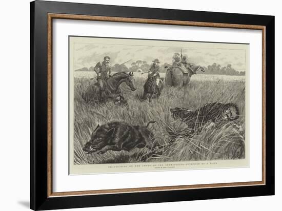 Pig Sticking on the Churs of the Bramapootra, Surprised by a Tiger-John Charlton-Framed Giclee Print