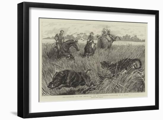 Pig Sticking on the Churs of the Bramapootra, Surprised by a Tiger-John Charlton-Framed Giclee Print