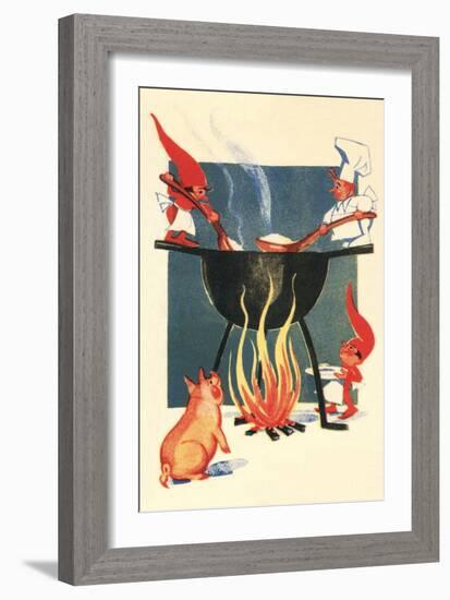 Pig Watching Soup Prepaation-null-Framed Art Print