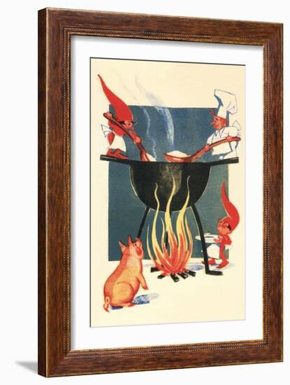 Pig Watching Soup Prepaation-null-Framed Art Print