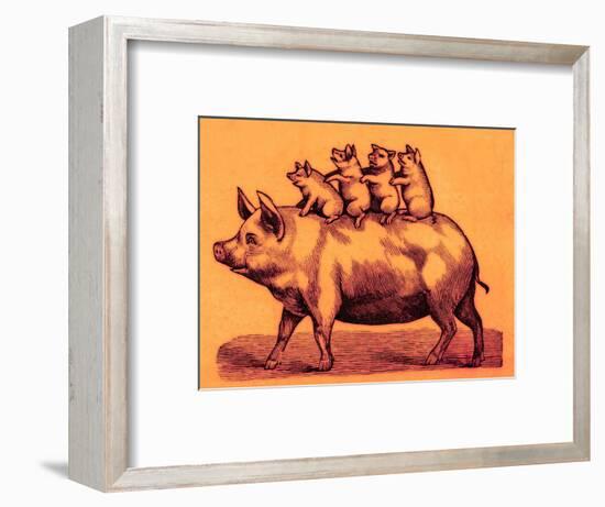 Pig with its Piglets, Illustration from 'Cole's Funny Picture Book' (Digitally Enhanced Image)-English-Framed Premium Giclee Print