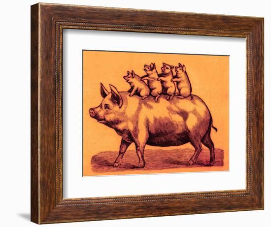 Pig with its Piglets, Illustration from 'Cole's Funny Picture Book' (Digitally Enhanced Image)-English-Framed Premium Giclee Print