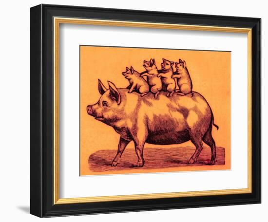Pig with its Piglets, Illustration from 'Cole's Funny Picture Book' (Digitally Enhanced Image)-English-Framed Premium Giclee Print