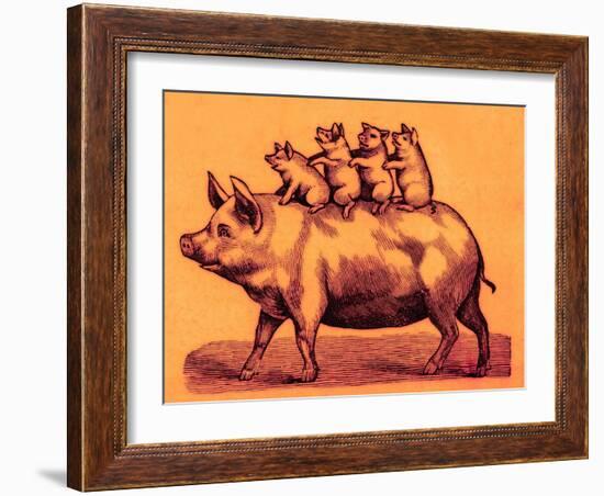 Pig with its Piglets, Illustration from 'Cole's Funny Picture Book' (Digitally Enhanced Image)-English-Framed Giclee Print