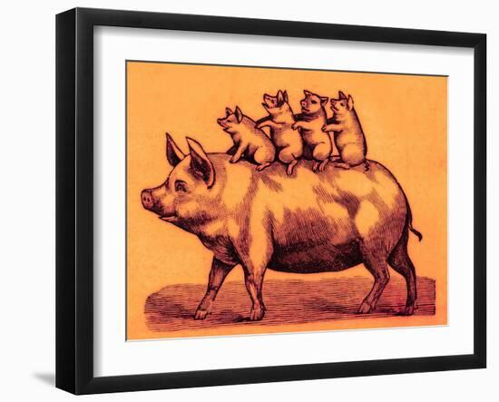 Pig with its Piglets, Illustration from 'Cole's Funny Picture Book' (Digitally Enhanced Image)-English-Framed Giclee Print