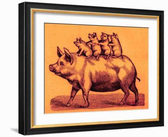 Pig with its Piglets, Illustration from 'Cole's Funny Picture Book' (Digitally Enhanced Image)-English-Framed Giclee Print