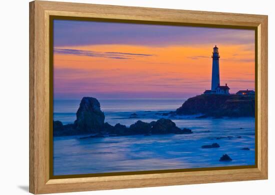 Pigeon Point Lighthouse at dusk, Pescadero, California, USA-null-Framed Premier Image Canvas