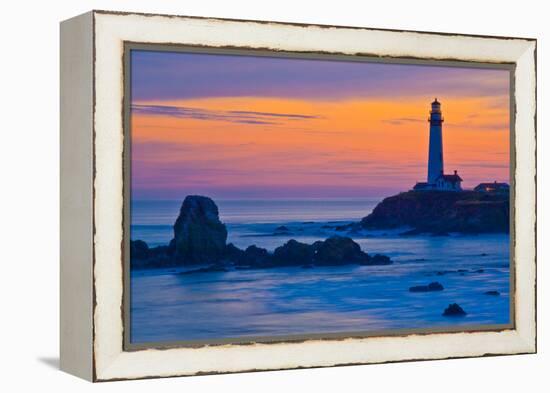 Pigeon Point Lighthouse at dusk, Pescadero, California, USA-null-Framed Premier Image Canvas