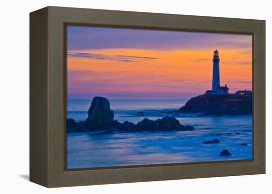 Pigeon Point Lighthouse at dusk, Pescadero, California, USA-null-Framed Premier Image Canvas