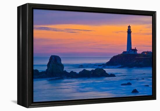 Pigeon Point Lighthouse at dusk, Pescadero, California, USA-null-Framed Premier Image Canvas