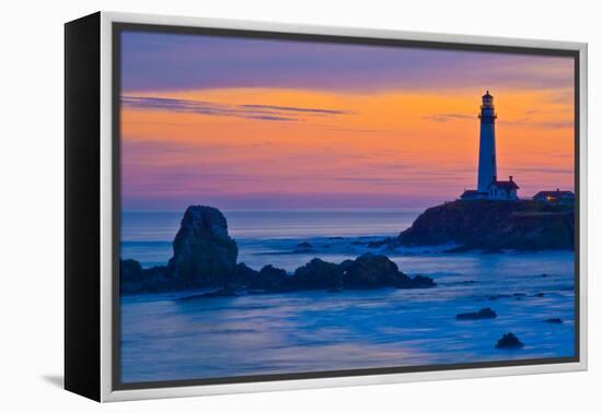 Pigeon Point Lighthouse at dusk, Pescadero, California, USA-null-Framed Premier Image Canvas