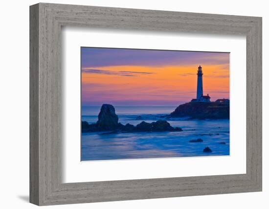 Pigeon Point Lighthouse at dusk, Pescadero, California, USA-null-Framed Photographic Print