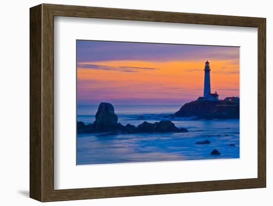 Pigeon Point Lighthouse at dusk, Pescadero, California, USA-null-Framed Photographic Print