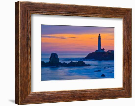 Pigeon Point Lighthouse at dusk, Pescadero, California, USA-null-Framed Photographic Print