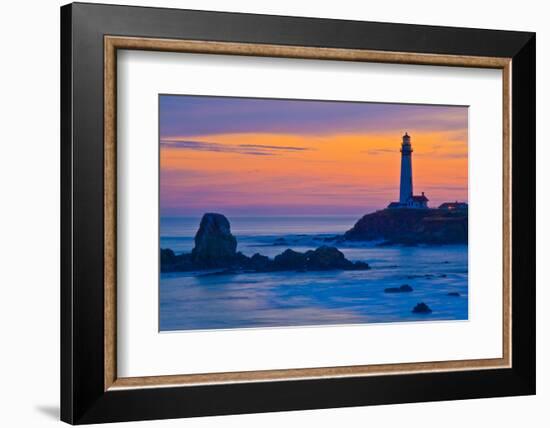 Pigeon Point Lighthouse at dusk, Pescadero, California, USA-null-Framed Photographic Print