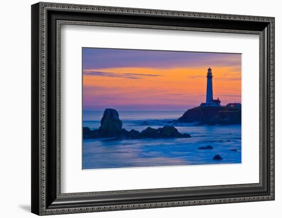 Pigeon Point Lighthouse at dusk, Pescadero, California, USA-null-Framed Photographic Print