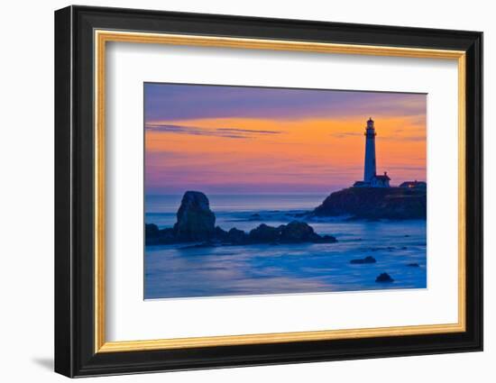 Pigeon Point Lighthouse at dusk, Pescadero, California, USA-null-Framed Photographic Print