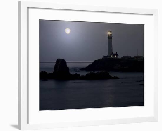 Pigeon Point Lighthouse At Full Moon-George Oze-Framed Photographic Print