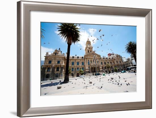 Pigeons Flying over City Hall of Cape Town, South Africa-michaeljung-Framed Photographic Print