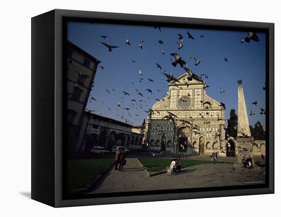 Pigeons in Flight in the Piazza Santa Maria Novella, Florence, Tuscany, Italy-Robert Francis-Framed Premier Image Canvas