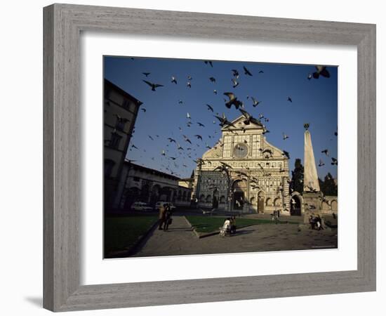 Pigeons in Flight in the Piazza Santa Maria Novella, Florence, Tuscany, Italy-Robert Francis-Framed Photographic Print