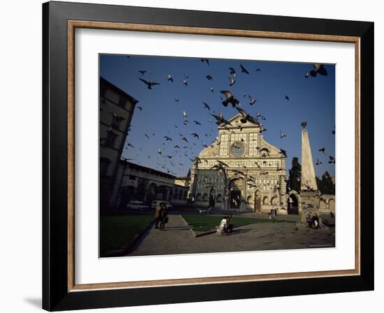 Pigeons in Flight in the Piazza Santa Maria Novella, Florence, Tuscany, Italy-Robert Francis-Framed Photographic Print