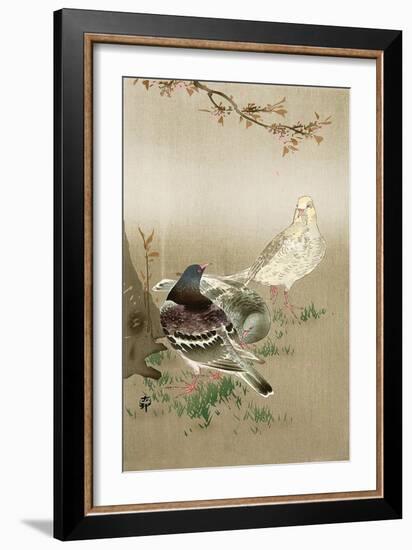 Pigeons under Cherry Tree-Koson Ohara-Framed Giclee Print